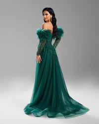 HKM-234323 Elegant Green Evening Gown for Women - Timeless Formal Dress Perfect for Special Occasions