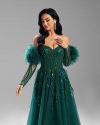 HKM-234323 Elegant Green Evening Gown for Women - Timeless Formal Dress Perfect for Special Occasions
