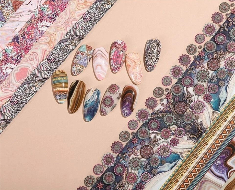 HKM-690707 Starry Sky Bohemian Gilt Marble Pattern Nail Dyeing Transfer Paper - 10 Rolls (70cm x 4cm)