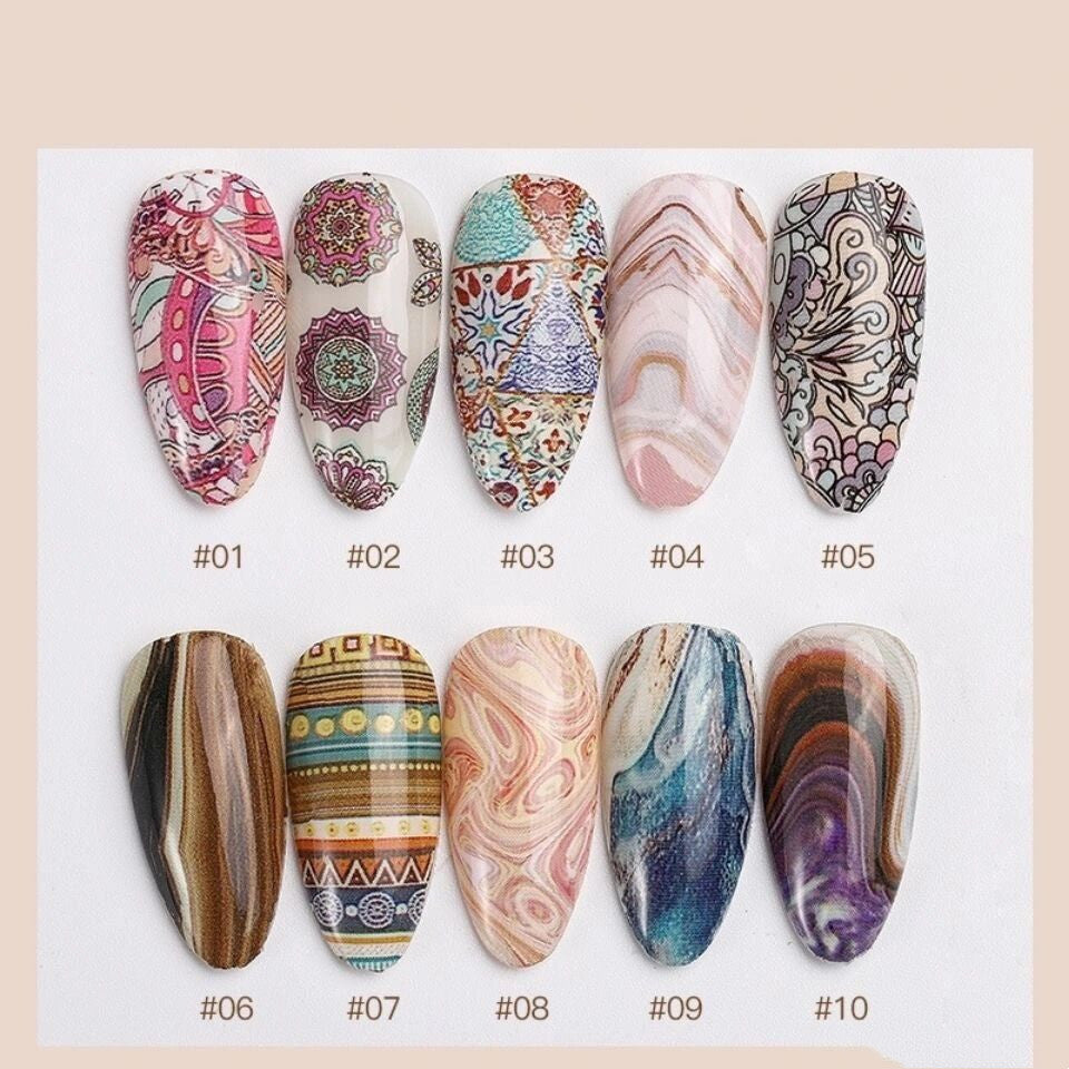 HKM-690707 Starry Sky Bohemian Gilt Marble Pattern Nail Dyeing Transfer Paper - 10 Rolls (70cm x 4cm)