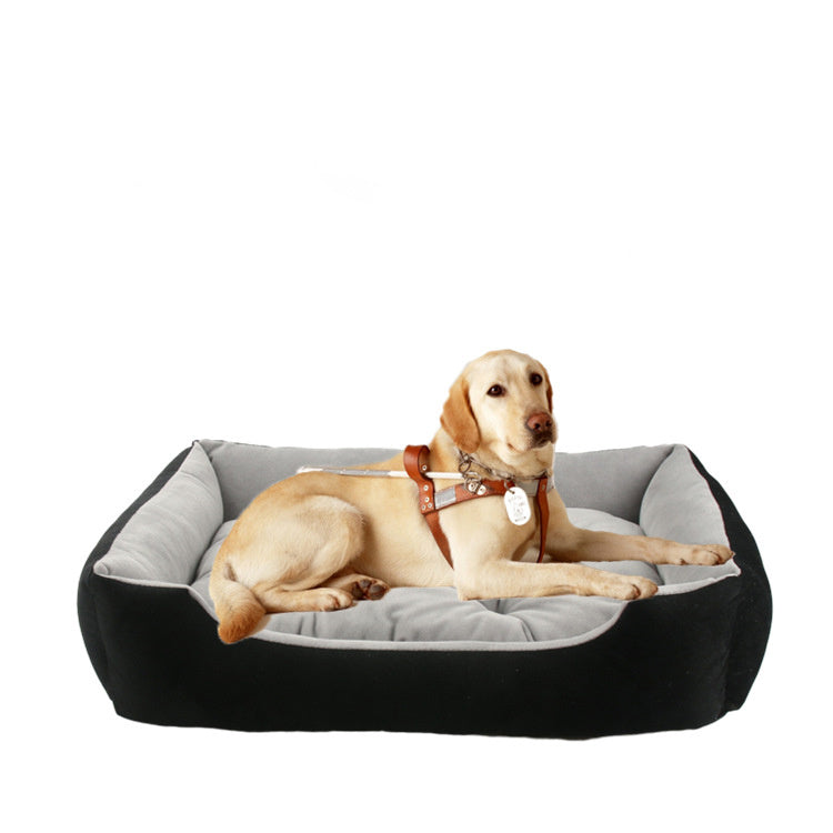 HKM-149971 Plush Square Dog and Cat Cushion Bed - Soft Velvet Pet Nest for Medium to Large Pets