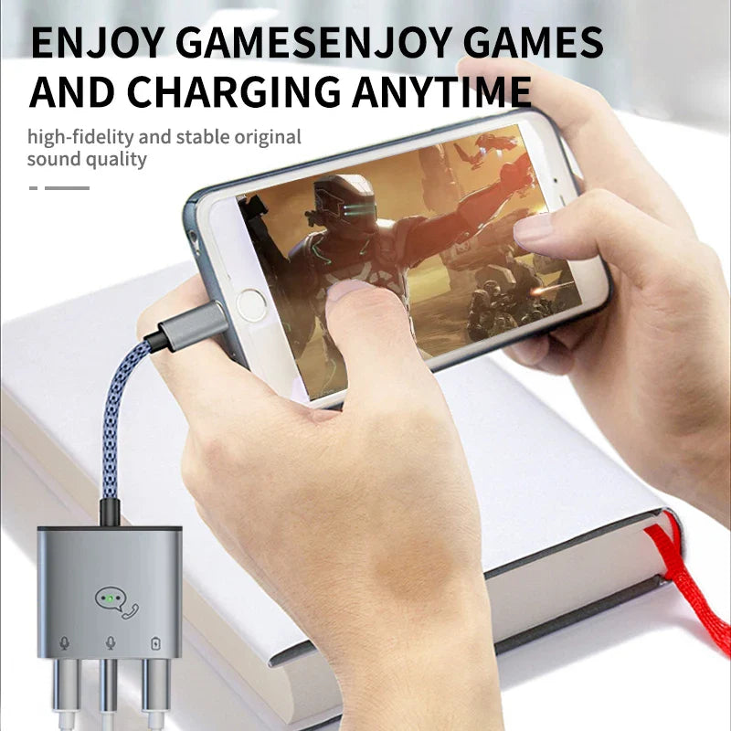 KTX-756819 3-in-1 Headphone Adapter with 3.5mm Audio Jack and 2.4A Charging Port for iPhone Earphones