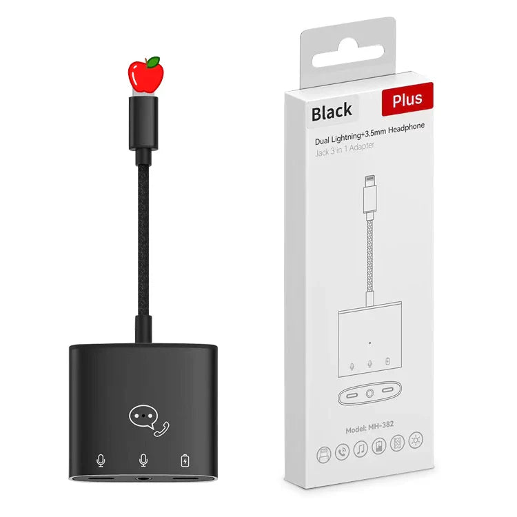 KTX-756819 3-in-1 Headphone Adapter with 3.5mm Audio Jack and 2.4A Charging Port for iPhone Earphones