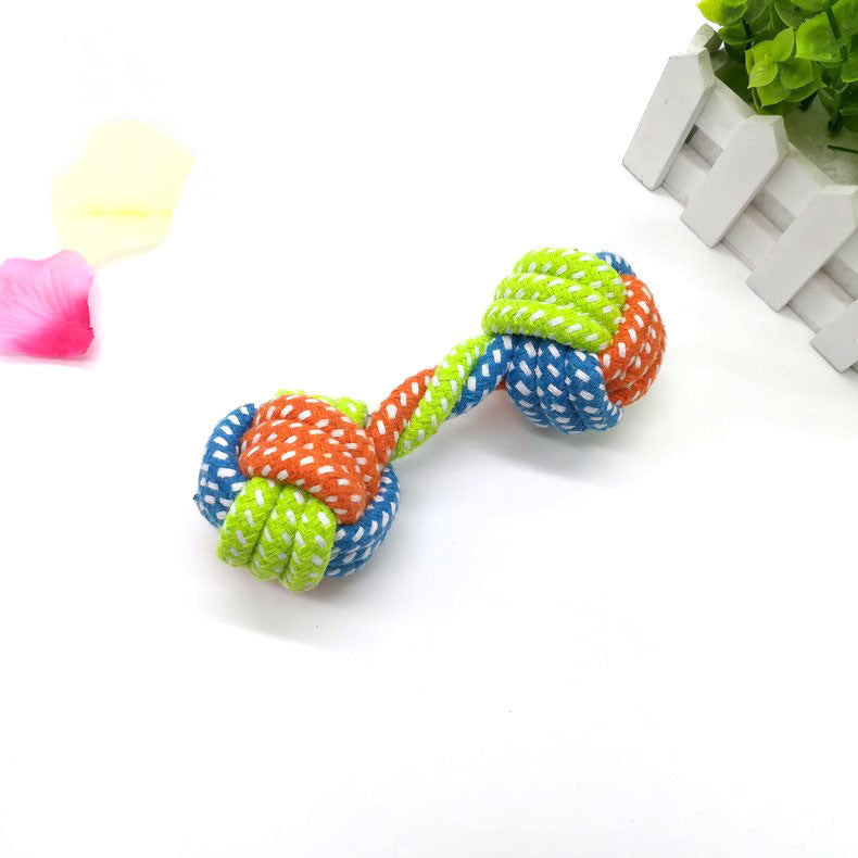 HKM-303955 Small Multicolor Cotton Rope Dumbbell Toy for Dogs - 17cm Long