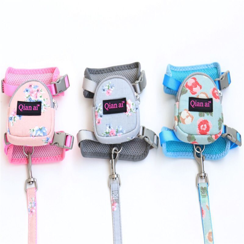 HKM-159059 Adjustable Dog and Cat Harness Leash Set - Breathable Nylon, Perfect for Training and Walks - Available in Pink, Gray, and Sky Blue