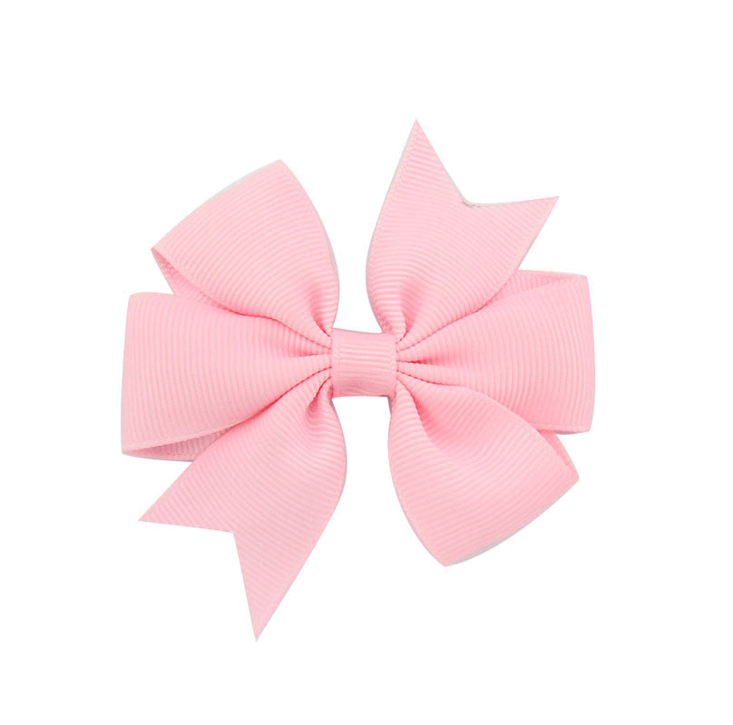 HKM-609619 V-Shaped Ribbed Bow Hairpin for Children - Handmade Solid Color Accessory