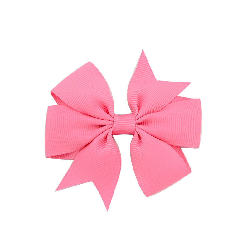 HKM-609619 V-Shaped Ribbed Bow Hairpin for Children - Handmade Solid Color Accessory