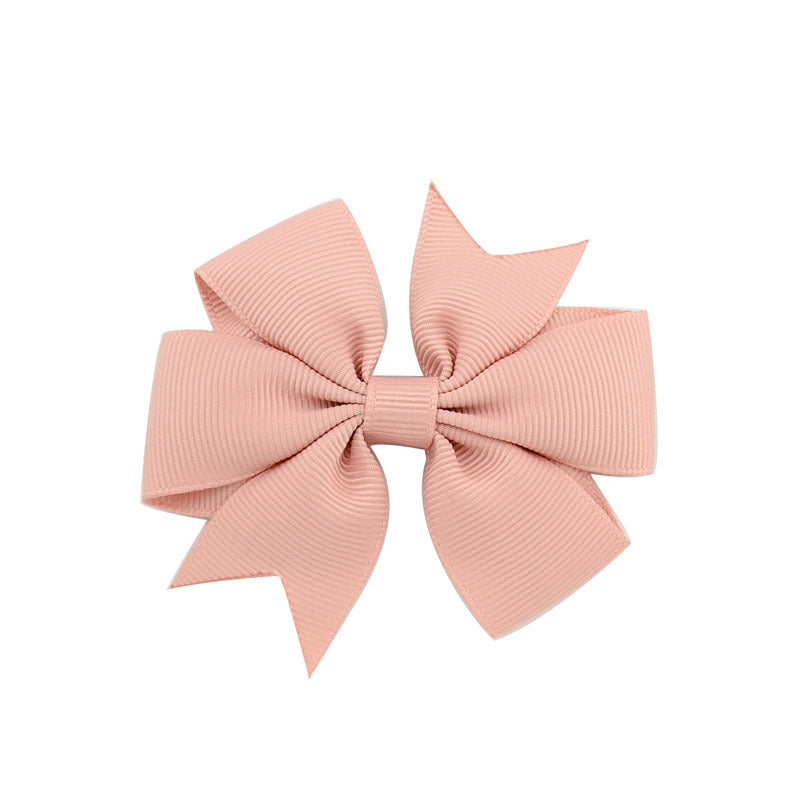 HKM-609619 V-Shaped Ribbed Bow Hairpin for Children - Handmade Solid Color Accessory