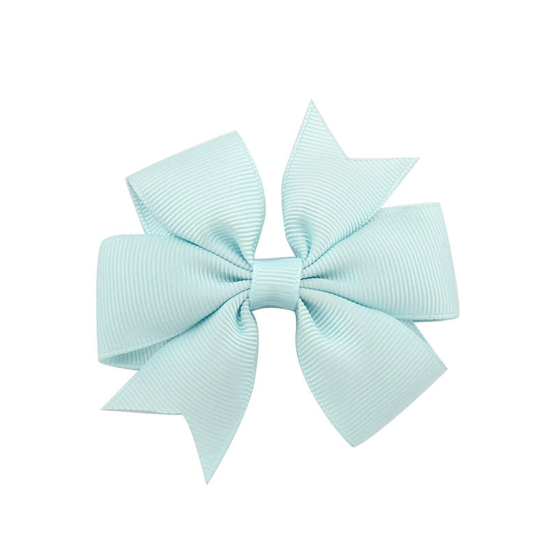 HKM-609619 V-Shaped Ribbed Bow Hairpin for Children - Handmade Solid Color Accessory