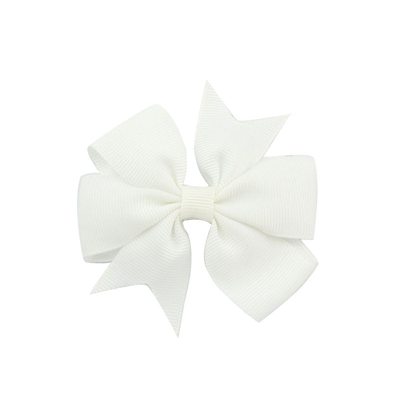 HKM-609619 V-Shaped Ribbed Bow Hairpin for Children - Handmade Solid Color Accessory