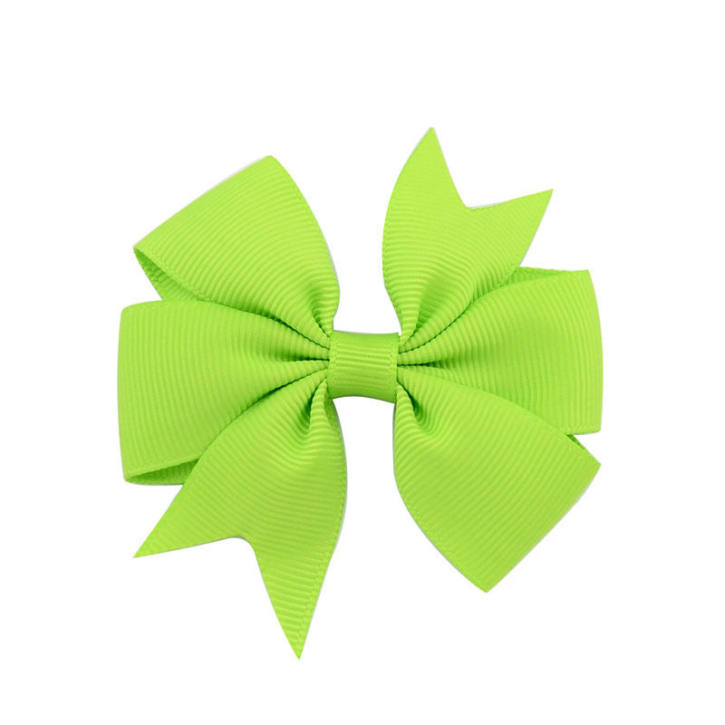 HKM-609619 V-Shaped Ribbed Bow Hairpin for Children - Handmade Solid Color Accessory