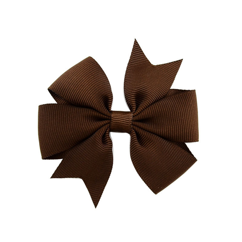 HKM-609619 V-Shaped Ribbed Bow Hairpin for Children - Handmade Solid Color Accessory