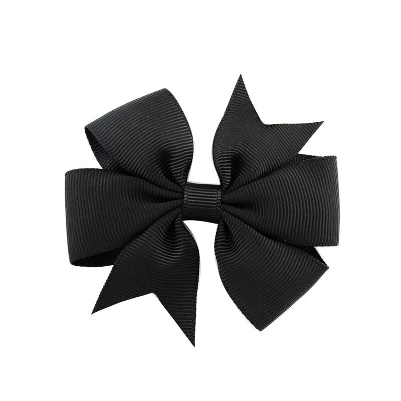 HKM-609619 V-Shaped Ribbed Bow Hairpin for Children - Handmade Solid Color Accessory