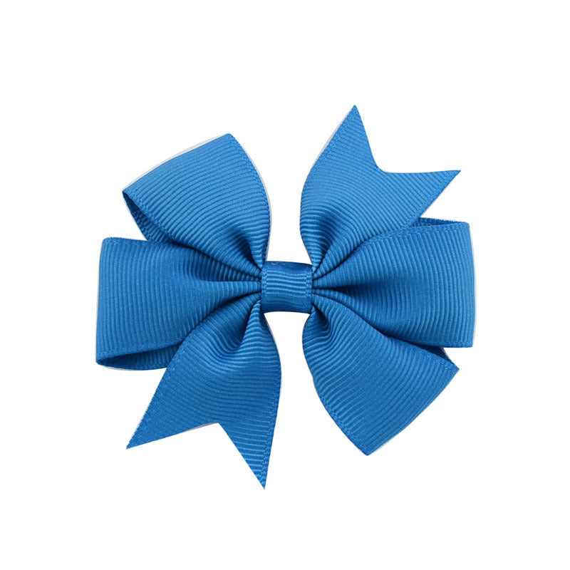 HKM-609619 V-Shaped Ribbed Bow Hairpin for Children - Handmade Solid Color Accessory