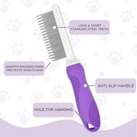 HKM-613843 Detangling Comb for Dogs and Cats with Stainless Steel Teeth - Gentle Grooming Tool for Tangles and Mats