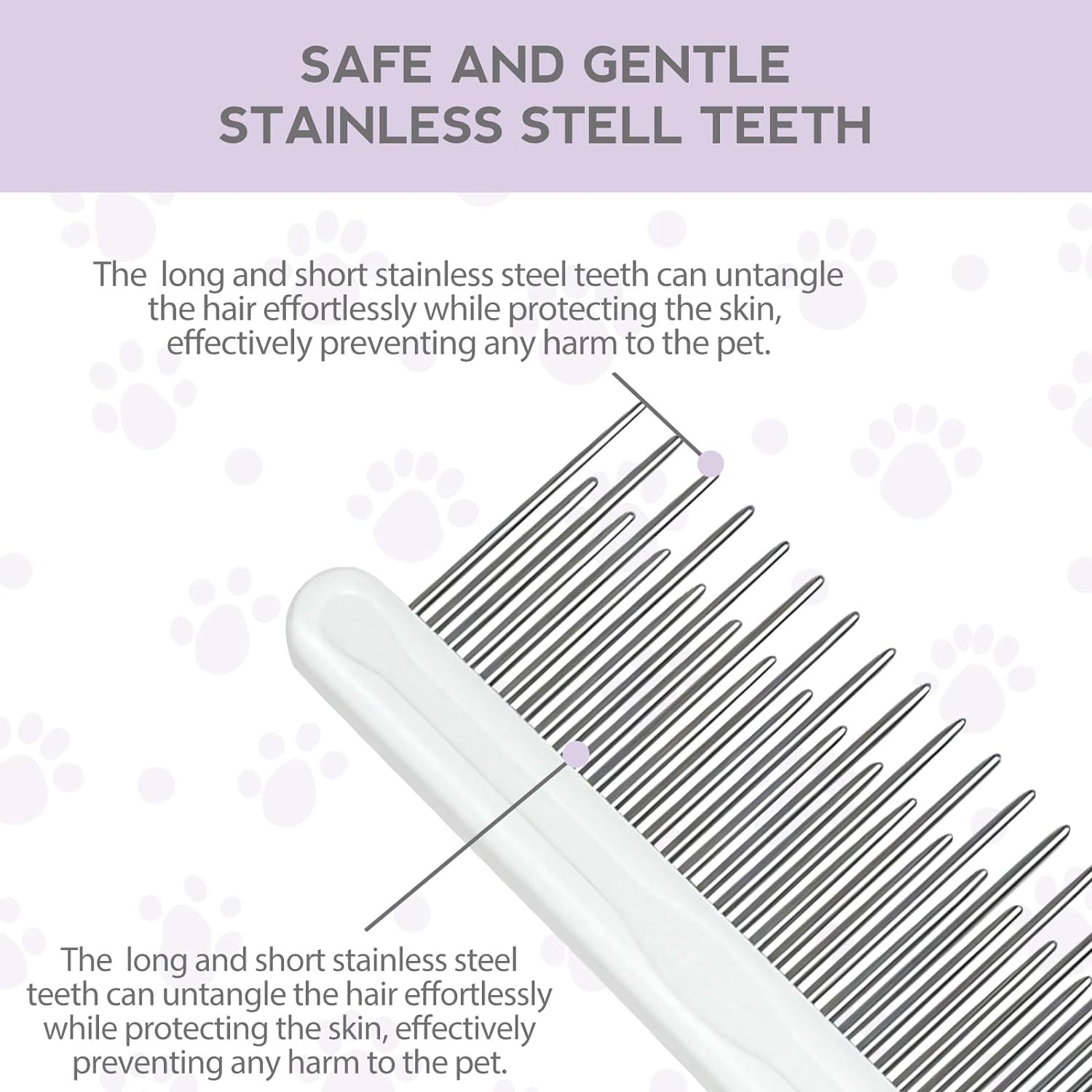 HKM-613843 Detangling Comb for Dogs and Cats with Stainless Steel Teeth - Gentle Grooming Tool for Tangles and Mats