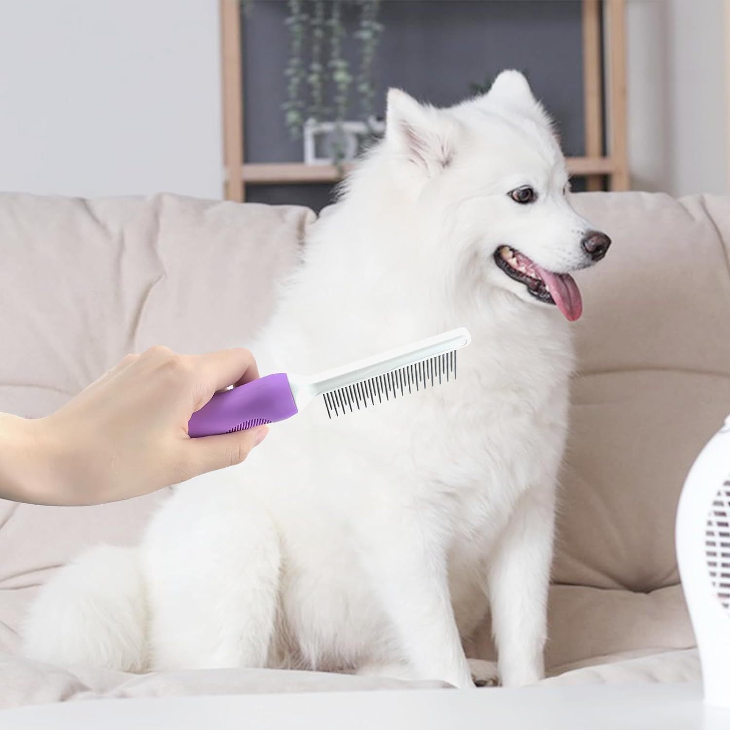 HKM-613843 Detangling Comb for Dogs and Cats with Stainless Steel Teeth - Gentle Grooming Tool for Tangles and Mats