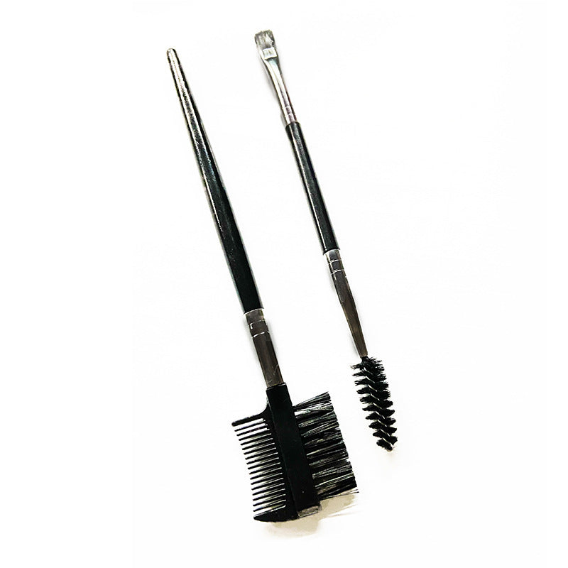 HKM-709715 Double-Headed Eyebrow Brush with Steel Tooth Comb and Nylon Bristles, 14cm Length