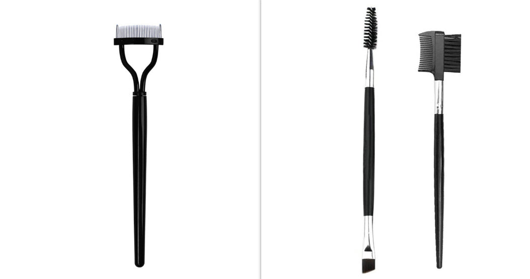HKM-709715 Double-Headed Eyebrow Brush with Steel Tooth Comb and Nylon Bristles, 14cm Length