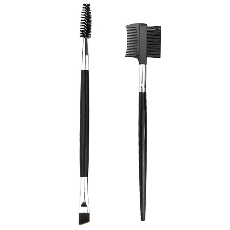 HKM-709715 Double-Headed Eyebrow Brush with Steel Tooth Comb and Nylon Bristles, 14cm Length