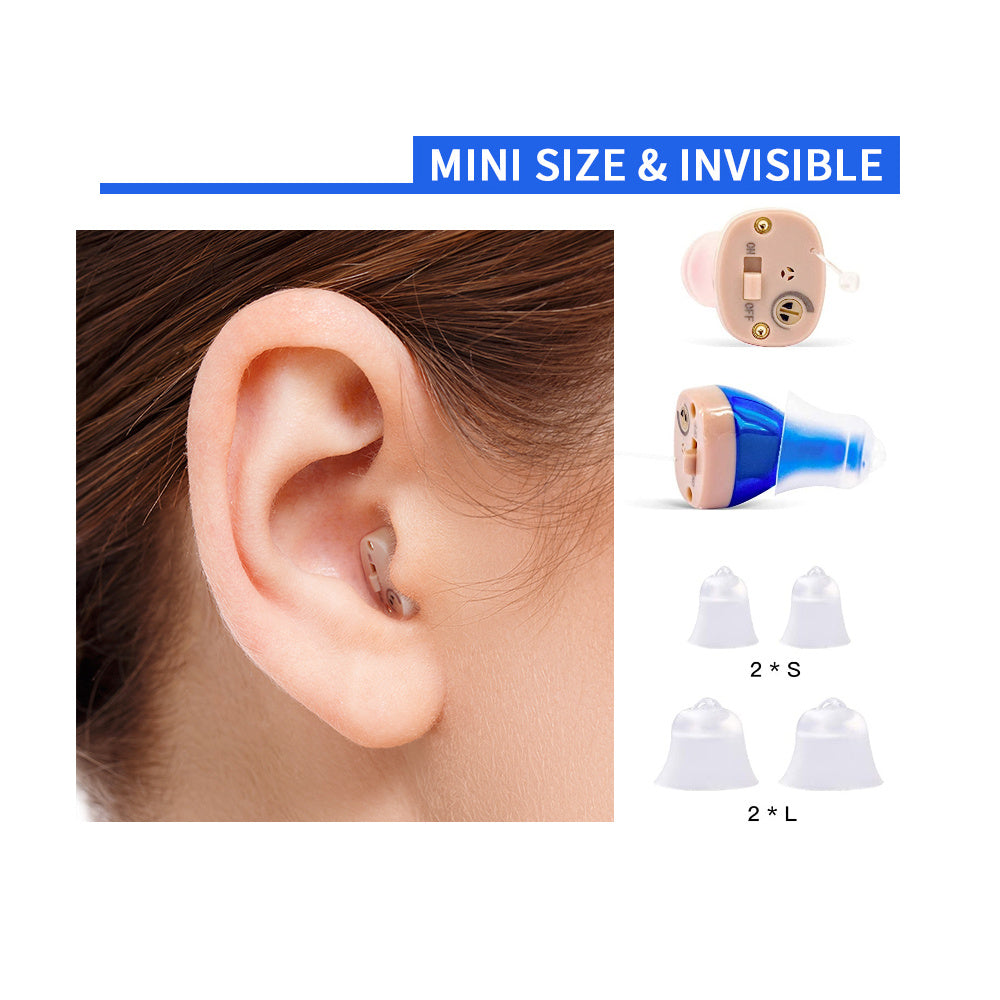 KTX-064211 Invisible Digital Noise Reduction Hearing Aids - USB Rechargeable ITE Device with Adjustable Volume Control and Multiple Earplugs