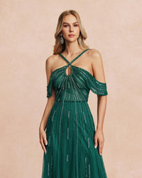 HKM-855763 Elegant Green Women's Evening Gown with Flowing Silhouette