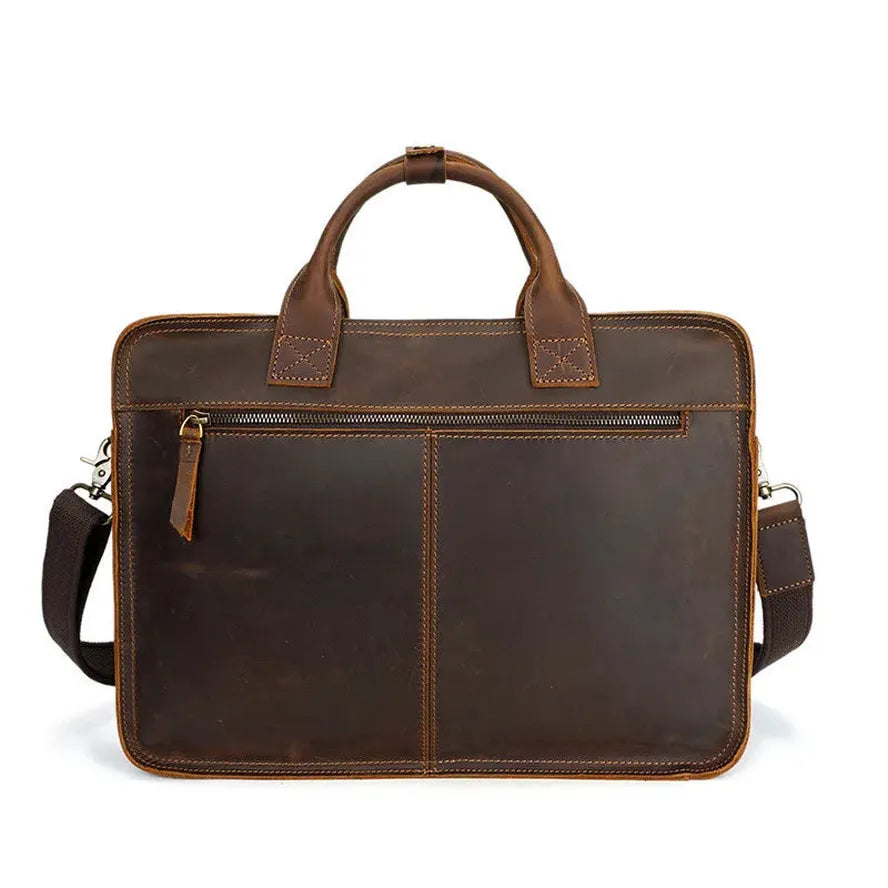KTX-269907 Men's Retro Leather Laptop Tote and Business Briefcase with Crossbody Strap for Office and Conference Use