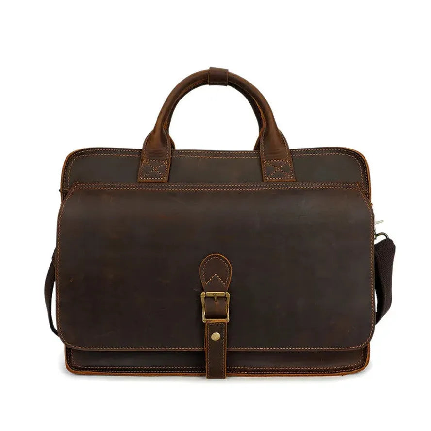 KTX-269907 Men's Retro Leather Laptop Tote and Business Briefcase with Crossbody Strap for Office and Conference Use