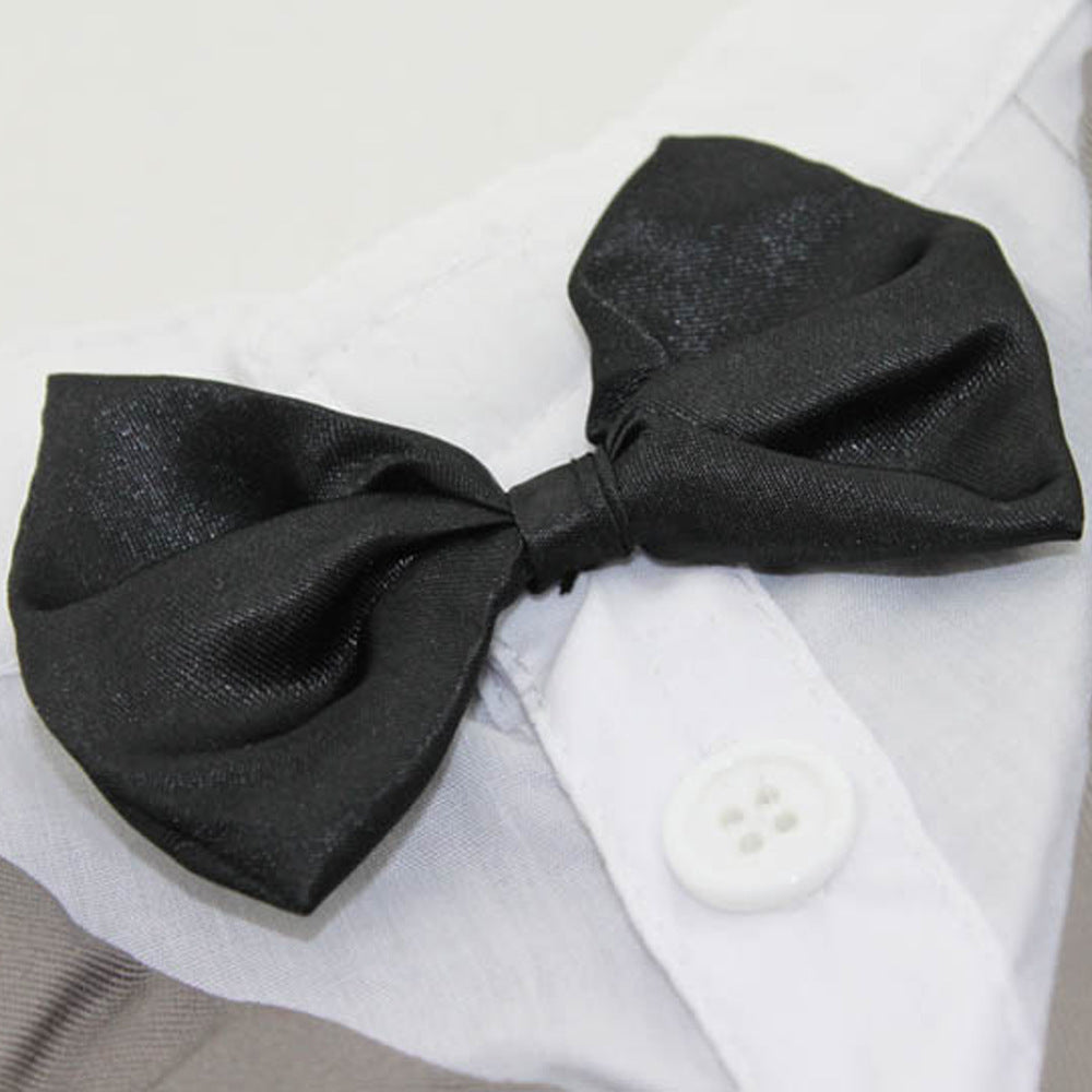 HKM-950803 Elegant Cotton Bow Tie Evening Dress for Dogs in Black and Gray, Available in Multiple Sizes
