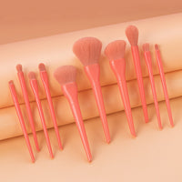 HKM-969555 10-Piece Candy-Colored Makeup Brush Set - Long Handled, Man-Made Fiber Bristles in Watermelon Red, Avocado, Peach, Lime