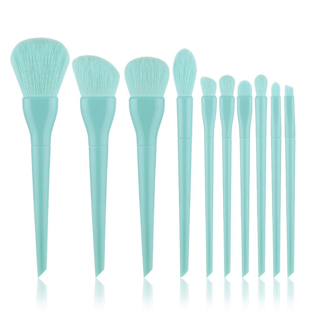 HKM-969555 10-Piece Candy-Colored Makeup Brush Set - Long Handled, Man-Made Fiber Bristles in Watermelon Red, Avocado, Peach, Lime
