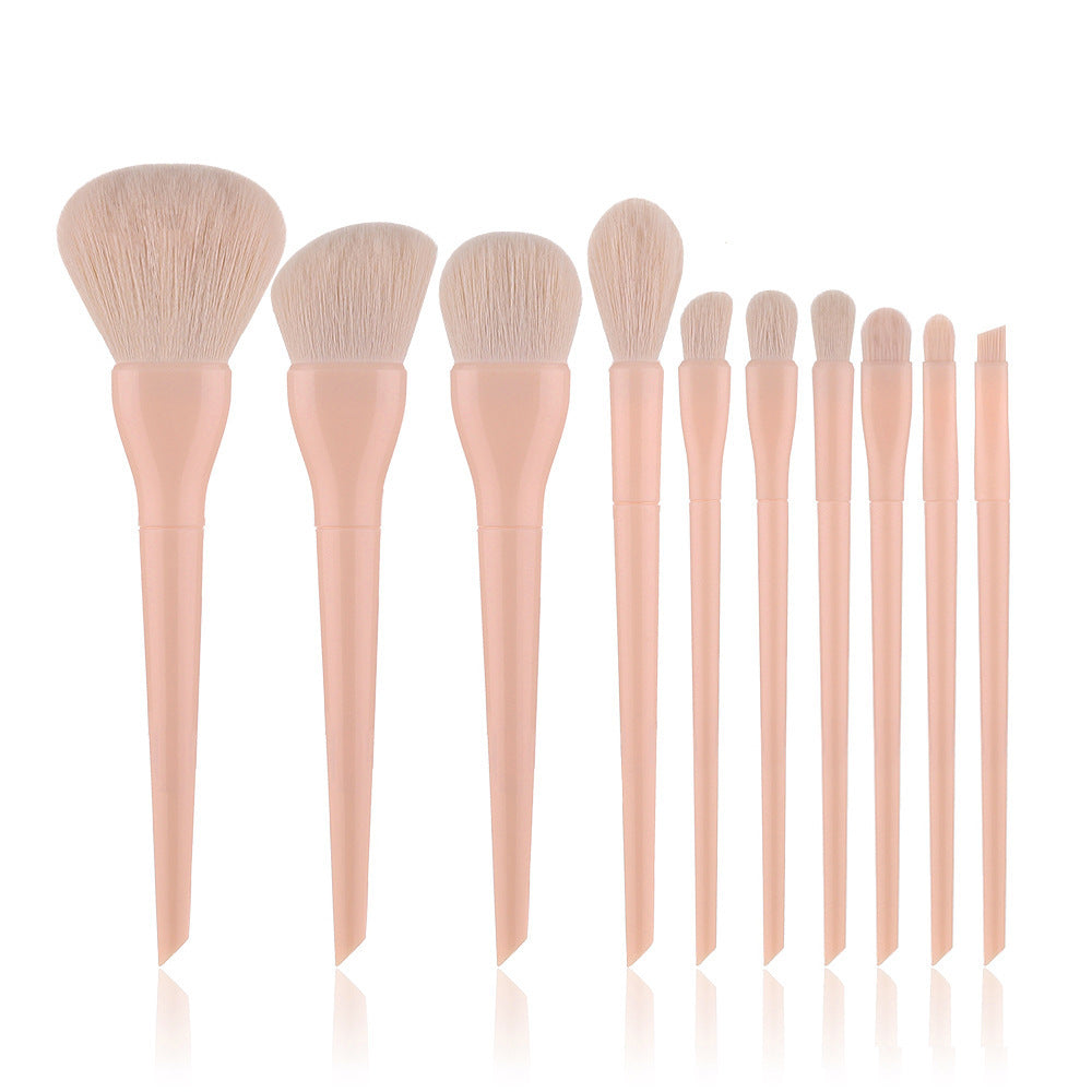 HKM-969555 10-Piece Candy-Colored Makeup Brush Set - Long Handled, Man-Made Fiber Bristles in Watermelon Red, Avocado, Peach, Lime