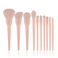 HKM-969555 10-Piece Candy-Colored Makeup Brush Set - Long Handled, Man-Made Fiber Bristles in Watermelon Red, Avocado, Peach, Lime