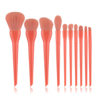 HKM-969555 10-Piece Candy-Colored Makeup Brush Set - Long Handled, Man-Made Fiber Bristles in Watermelon Red, Avocado, Peach, Lime
