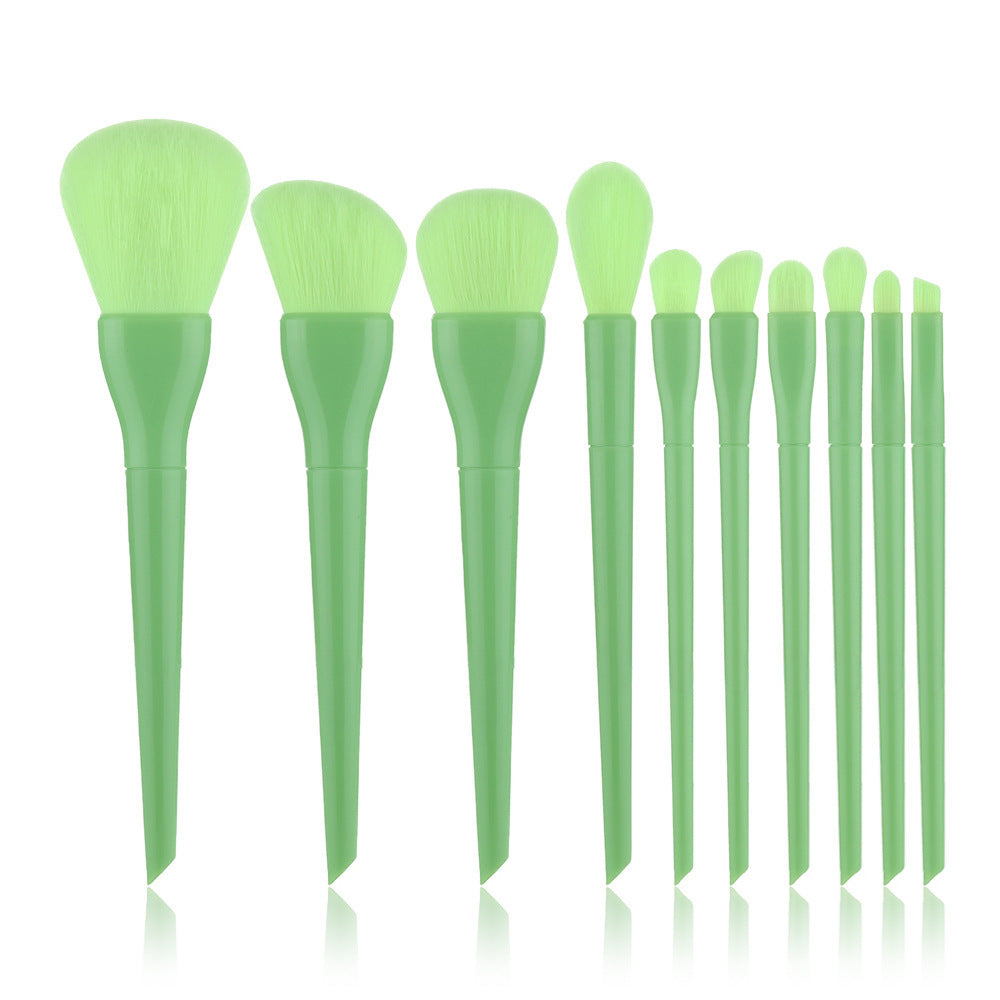 HKM-969555 10-Piece Candy-Colored Makeup Brush Set - Long Handled, Man-Made Fiber Bristles in Watermelon Red, Avocado, Peach, Lime