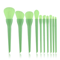 HKM-969555 10-Piece Candy-Colored Makeup Brush Set - Long Handled, Man-Made Fiber Bristles in Watermelon Red, Avocado, Peach, Lime