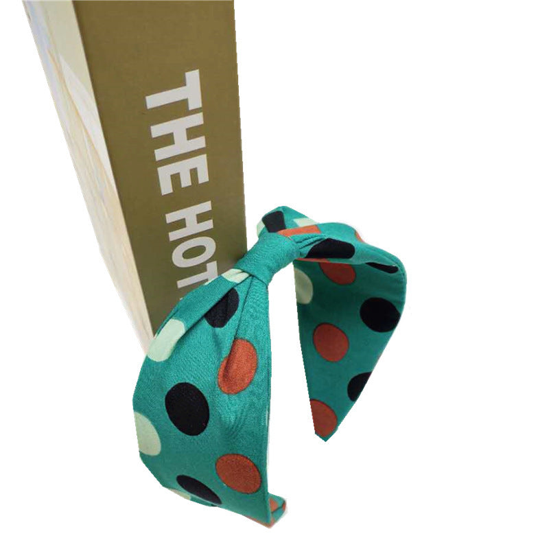 HKM-360979 Polka Dot Knotted Wide Brim Headband Hair Accessory in Multiple Colors