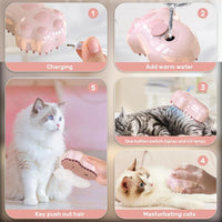 HKM-870931 Self-Cleaning 4-in-1 Cat & Dog Grooming Steam Brush with Massage Feature and Release Button for Easy Fur Removal