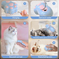 HKM-870931 Self-Cleaning 4-in-1 Cat & Dog Grooming Steam Brush with Massage Feature and Release Button for Easy Fur Removal