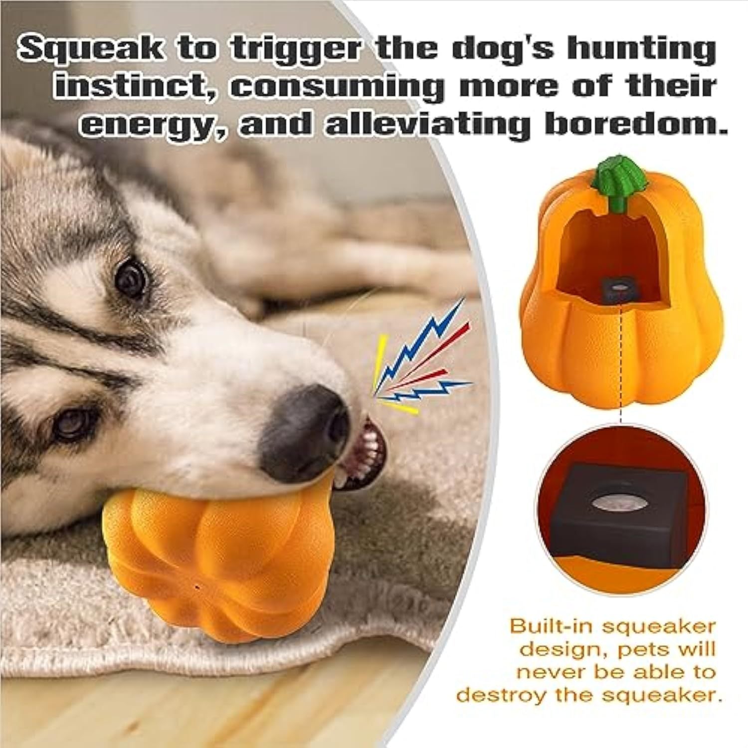 HKM-361747 Halloween Interactive Dog Toy - Pumpkin Thrower with Drawstring and Squeaker
