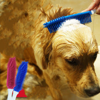 HKM-243731 Pet Bath Brush for Dogs and Cats - Silicone and Plastic Scrubbing Tool, Blue, 27cm Long, 4cm Wide