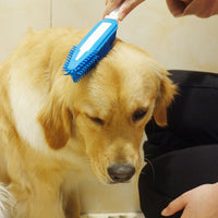 HKM-243731 Pet Bath Brush for Dogs and Cats - Silicone and Plastic Scrubbing Tool, Blue, 27cm Long, 4cm Wide