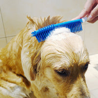 HKM-243731 Pet Bath Brush for Dogs and Cats - Silicone and Plastic Scrubbing Tool, Blue, 27cm Long, 4cm Wide