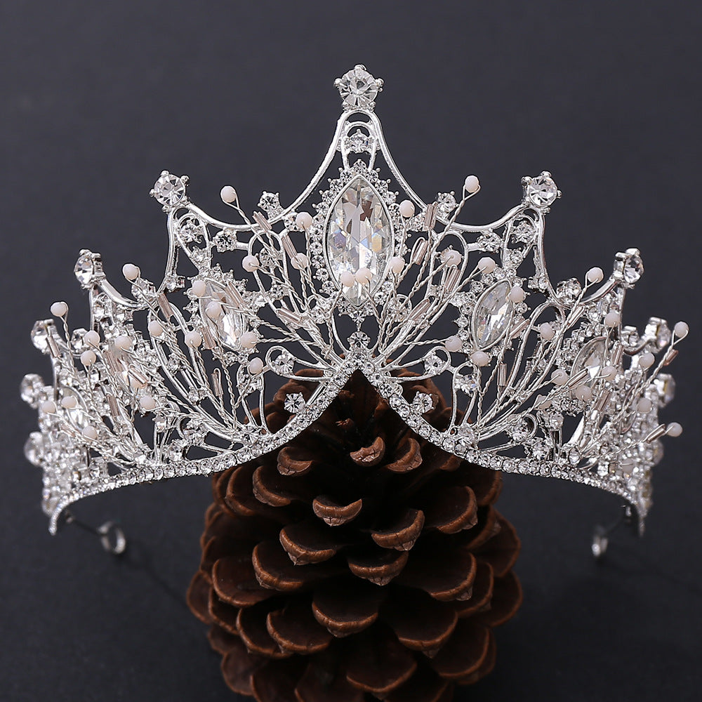 HKM-864851 Korean Style Alloy Crown Headband with White Crystals for Weddings