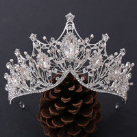 HKM-864851 Korean Style Alloy Crown Headband with White Crystals for Weddings