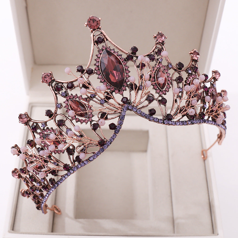 HKM-864851 Korean Style Alloy Crown Headband with White Crystals for Weddings