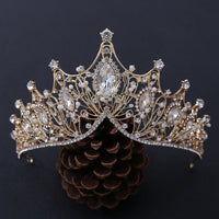 HKM-864851 Korean Style Alloy Crown Headband with White Crystals for Weddings