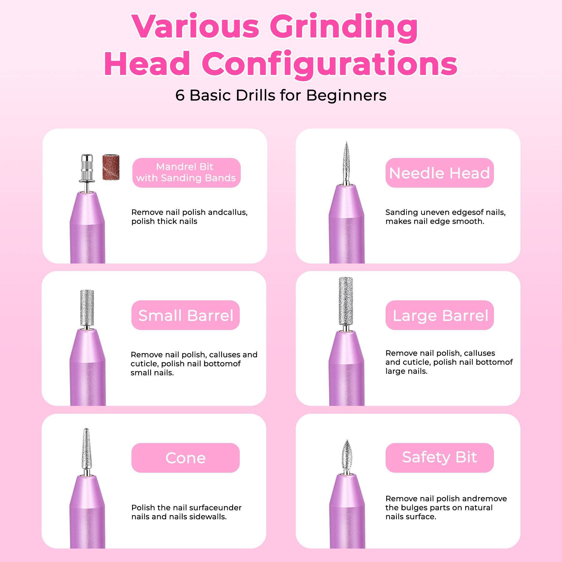 HKM-677203 Portable Electric Nail Drill for Manicure and Pedicure with 6 Bits