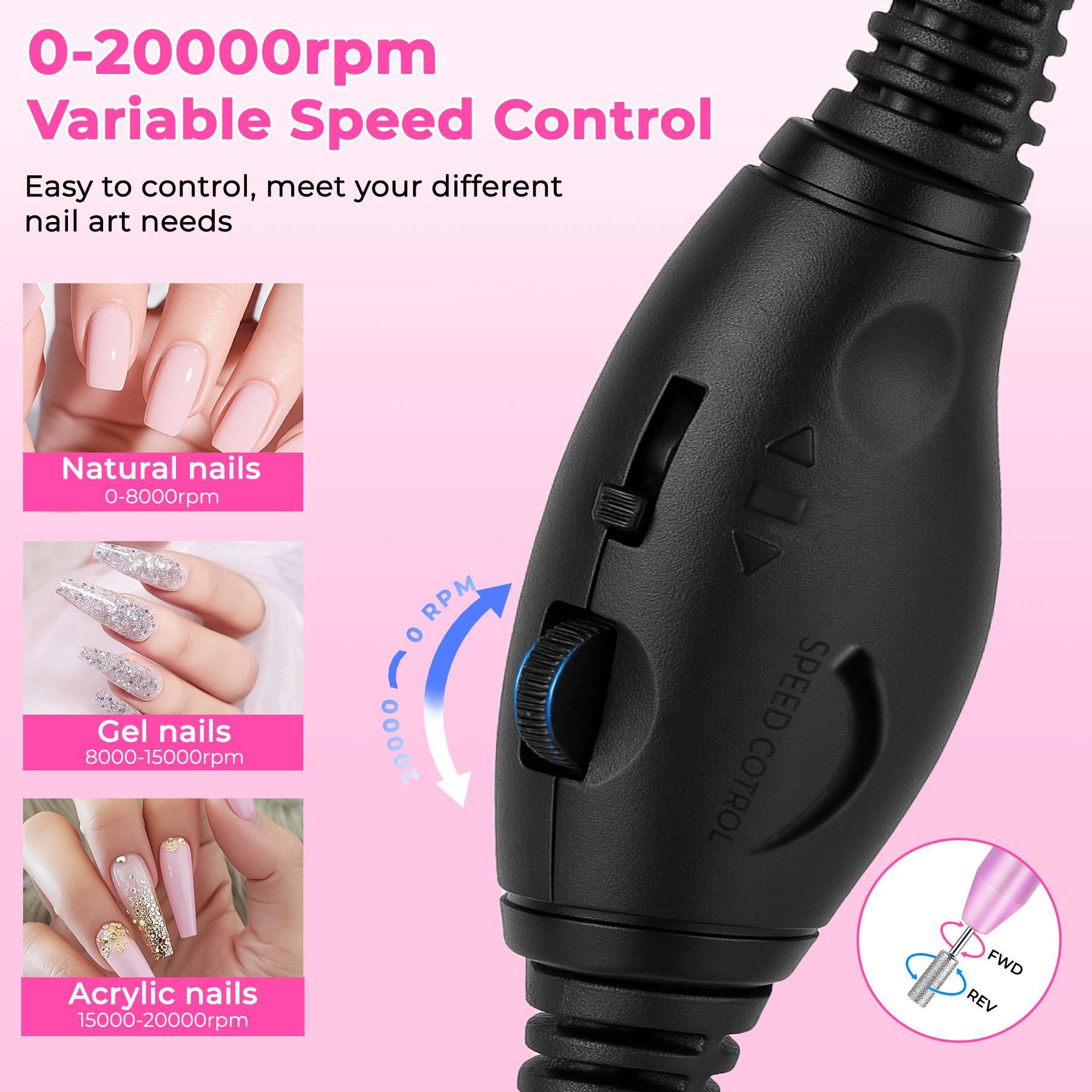 HKM-677203 Portable Electric Nail Drill for Manicure and Pedicure with 6 Bits
