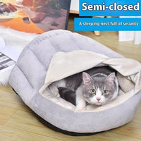HKM-416723 Warm Velvet Cat Nest with Semi-Closed Design for Winter - 50x40cm, Soft Plush and PP Cotton
